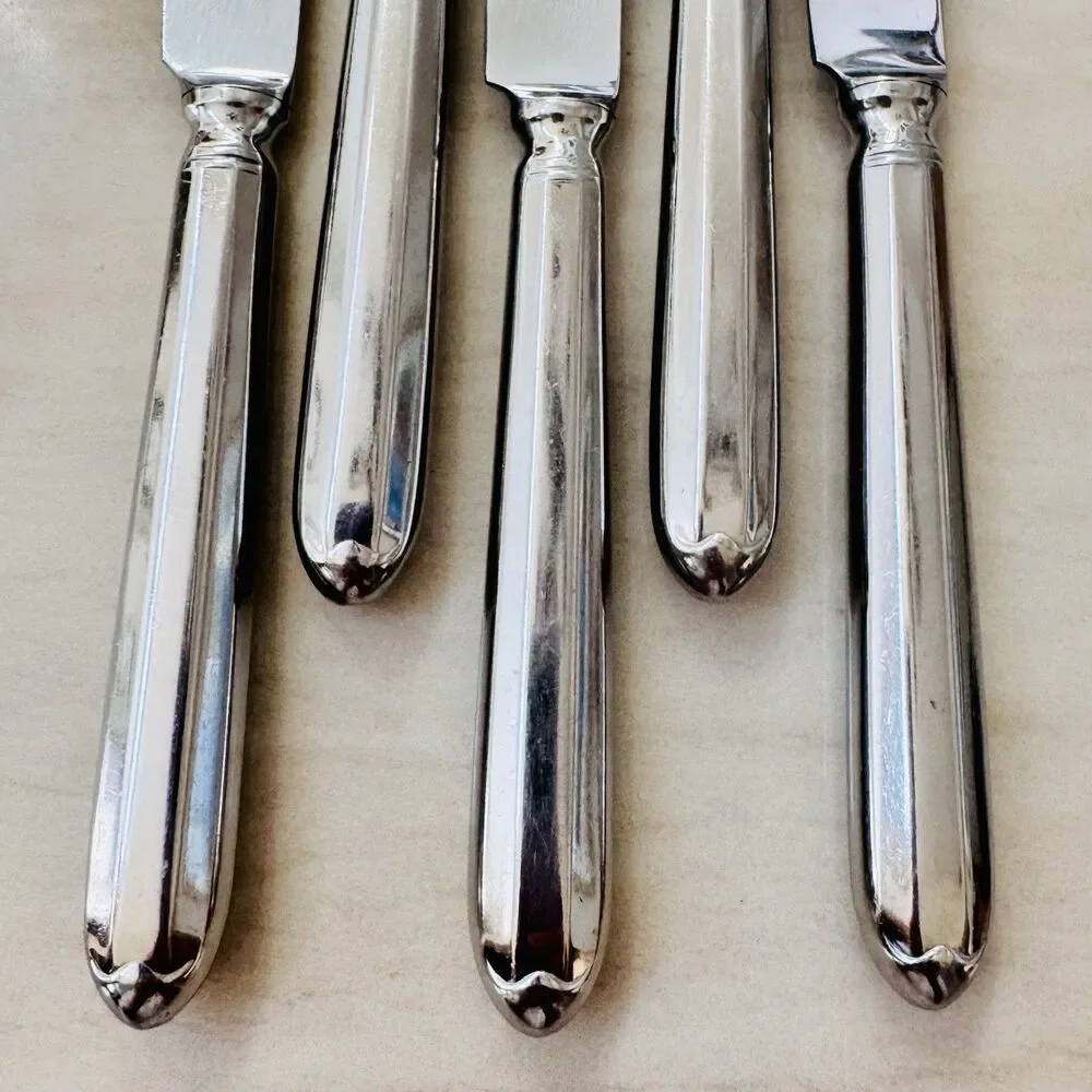 5pc Vintage Cutipol Portugal Dinner Knife 9”Round Hollow Handle Stainless Glossy